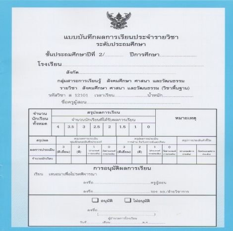 แบบบันทึกผลการเรียนประจำวิชา ชั้นป.2 แยกเล่ม 10 วิชา (ปพ.5)